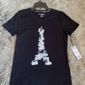 Karl Lagerfeld Paris Eiffel Tower Logo Tee, Womens, Black, XS